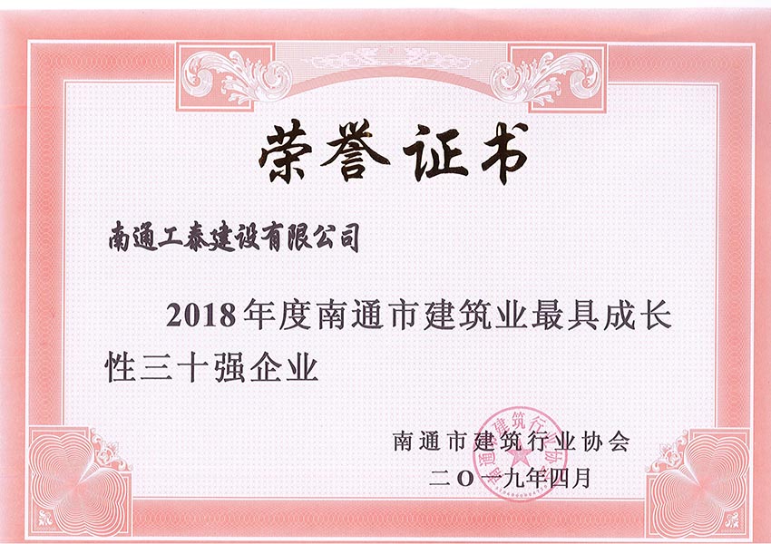 2018年度南通市最具成長性三十強企業(yè)